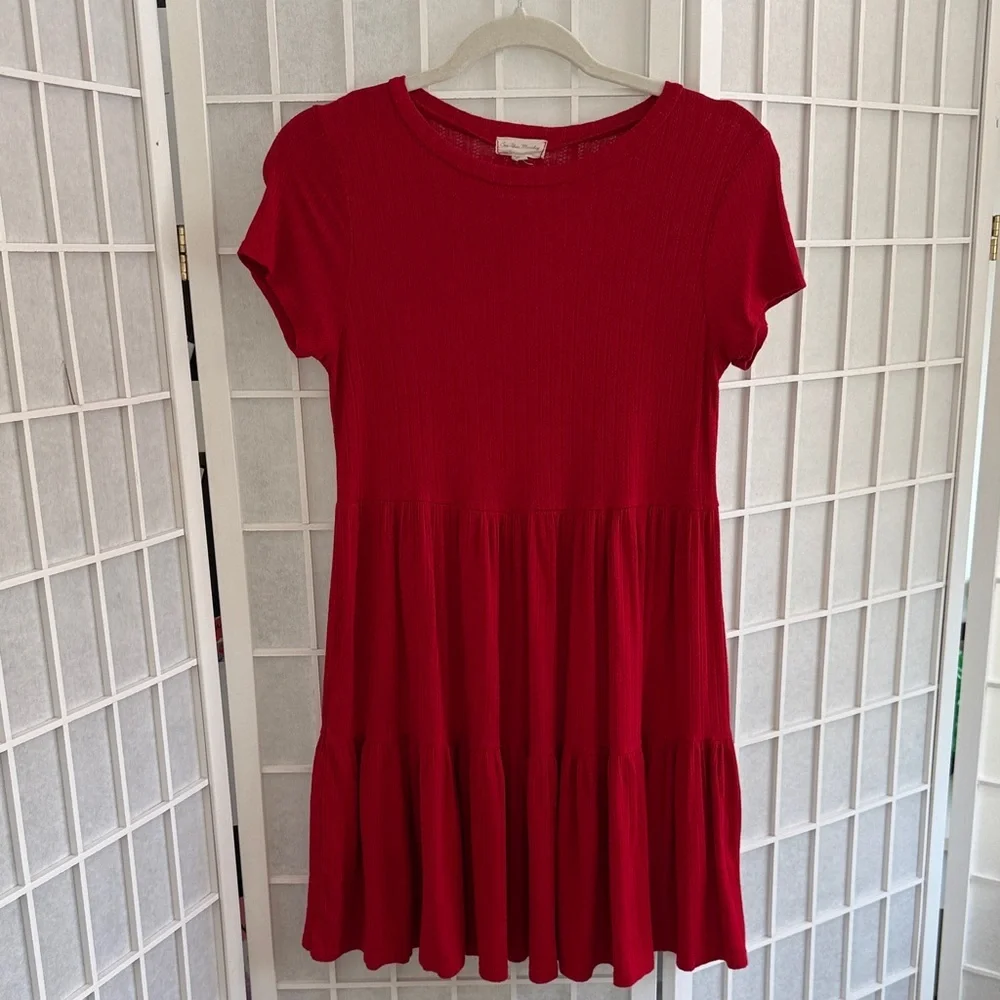 See You Monday Red Mini Short Sleeve Dress Size Medium - Picture 2 of 6